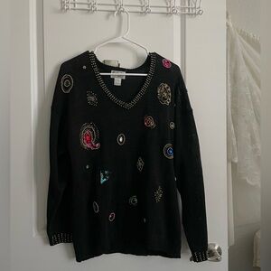 Embellished Vintage Sequin Sweater | Black